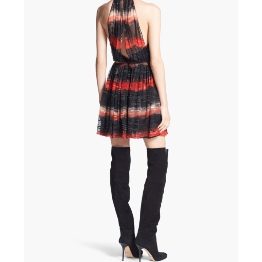 Alice & Olivia Mini Dress Sz 6 Silk Blend Burn-Out Gathered Top Drape Back Sexy